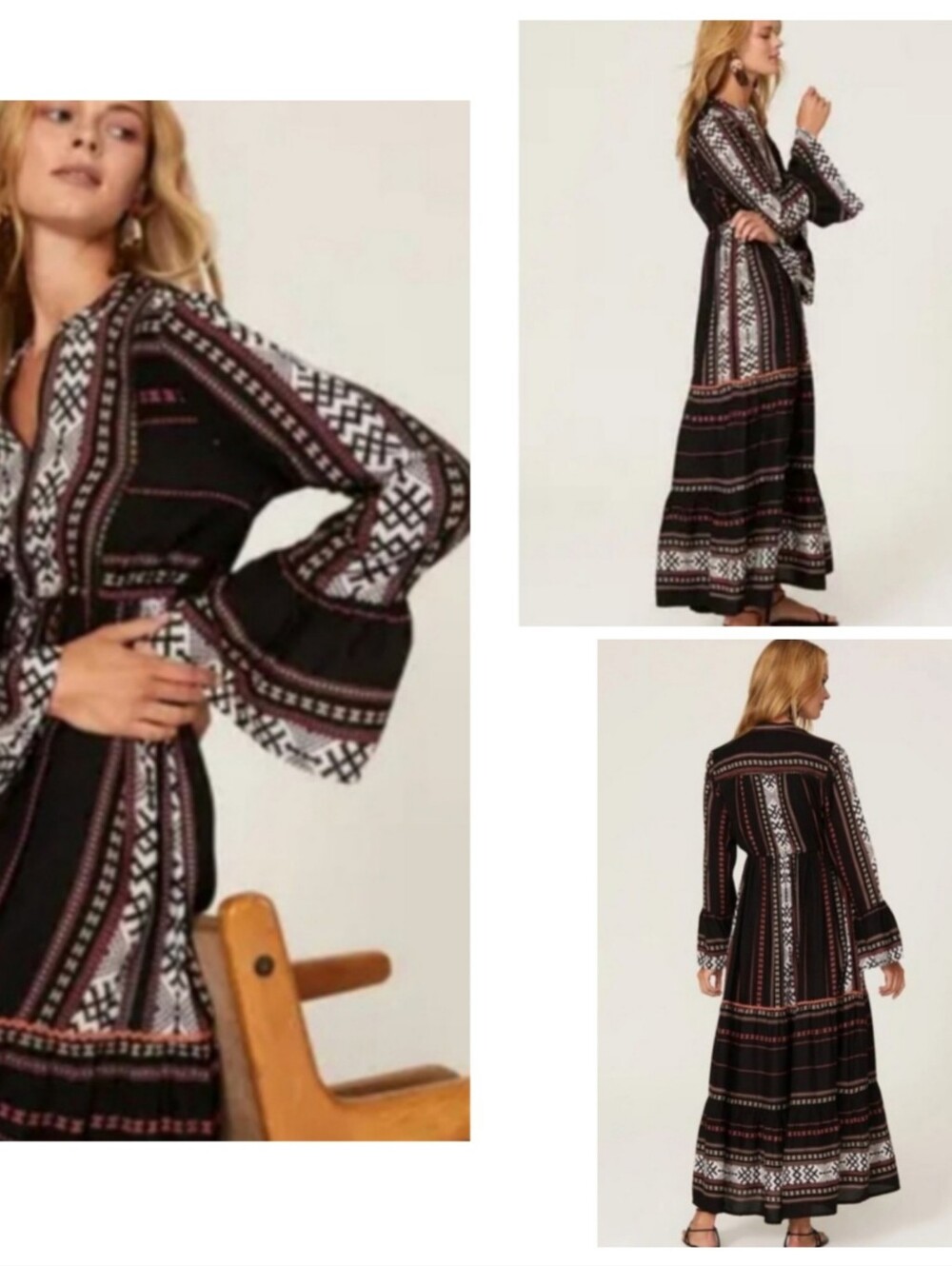 AREA STARS 'Hudson' Boho Peasant Maxi Dress S